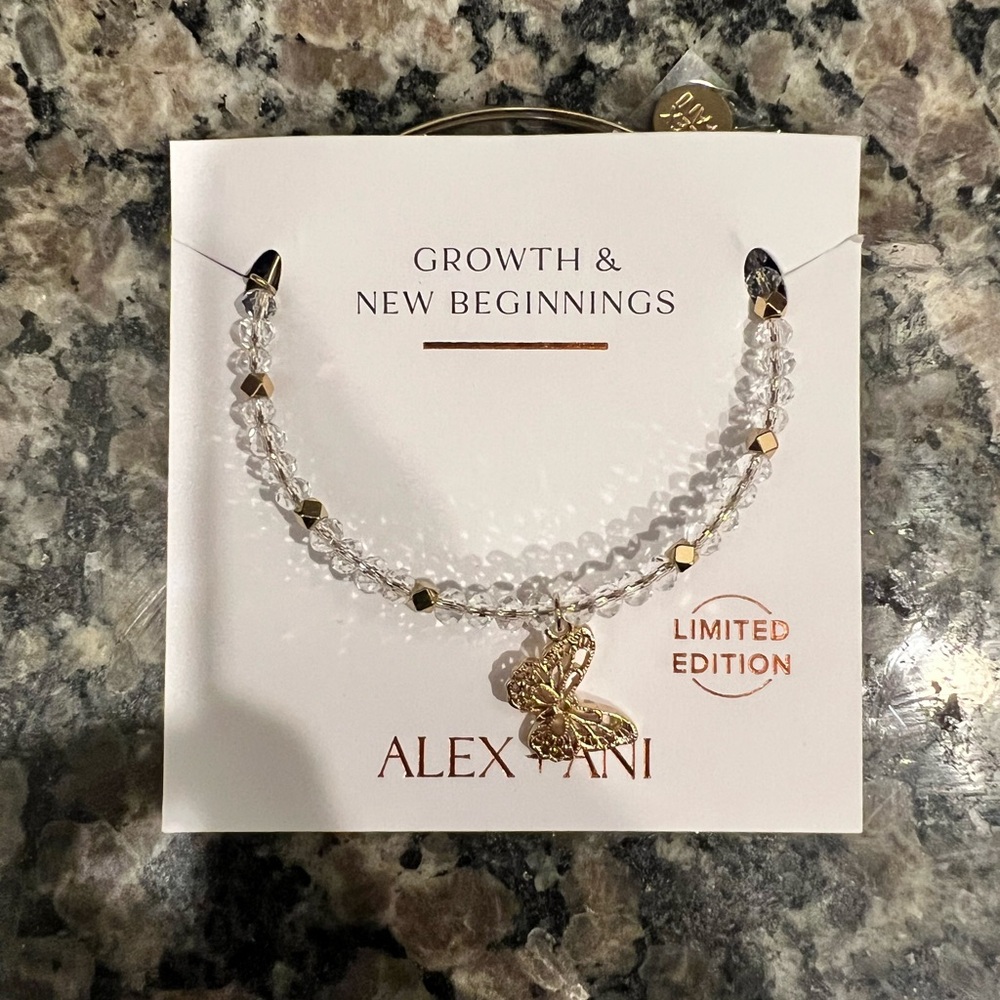 Alex and Ani Clear Crystal Bead Bracelet with Gold Butterfly Charm